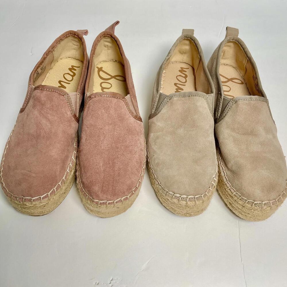 Sam Edelman Leather Carrin Platform Espadrille Slip-On 2 Pair In Pink/Tan Size 4